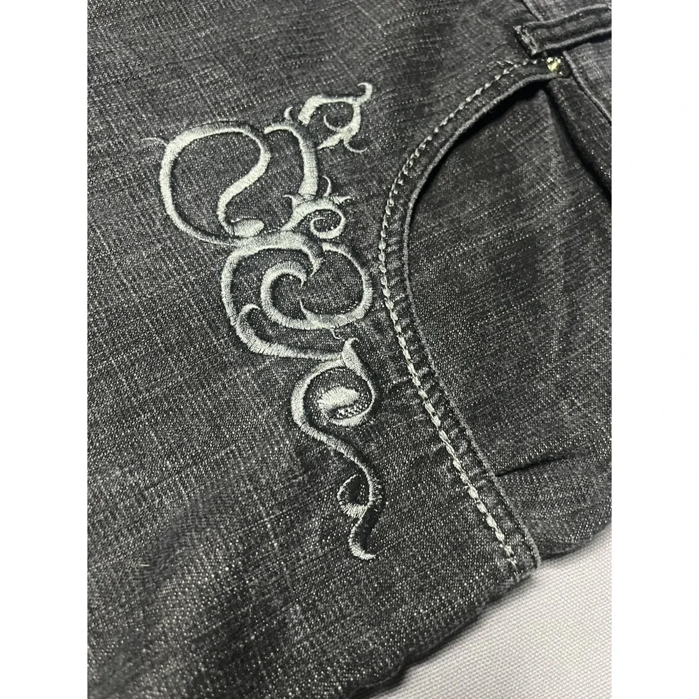 Vintage Y2K Gothic embroidered RED APE baggy jeans wide-leg streetwear 46Wx32L